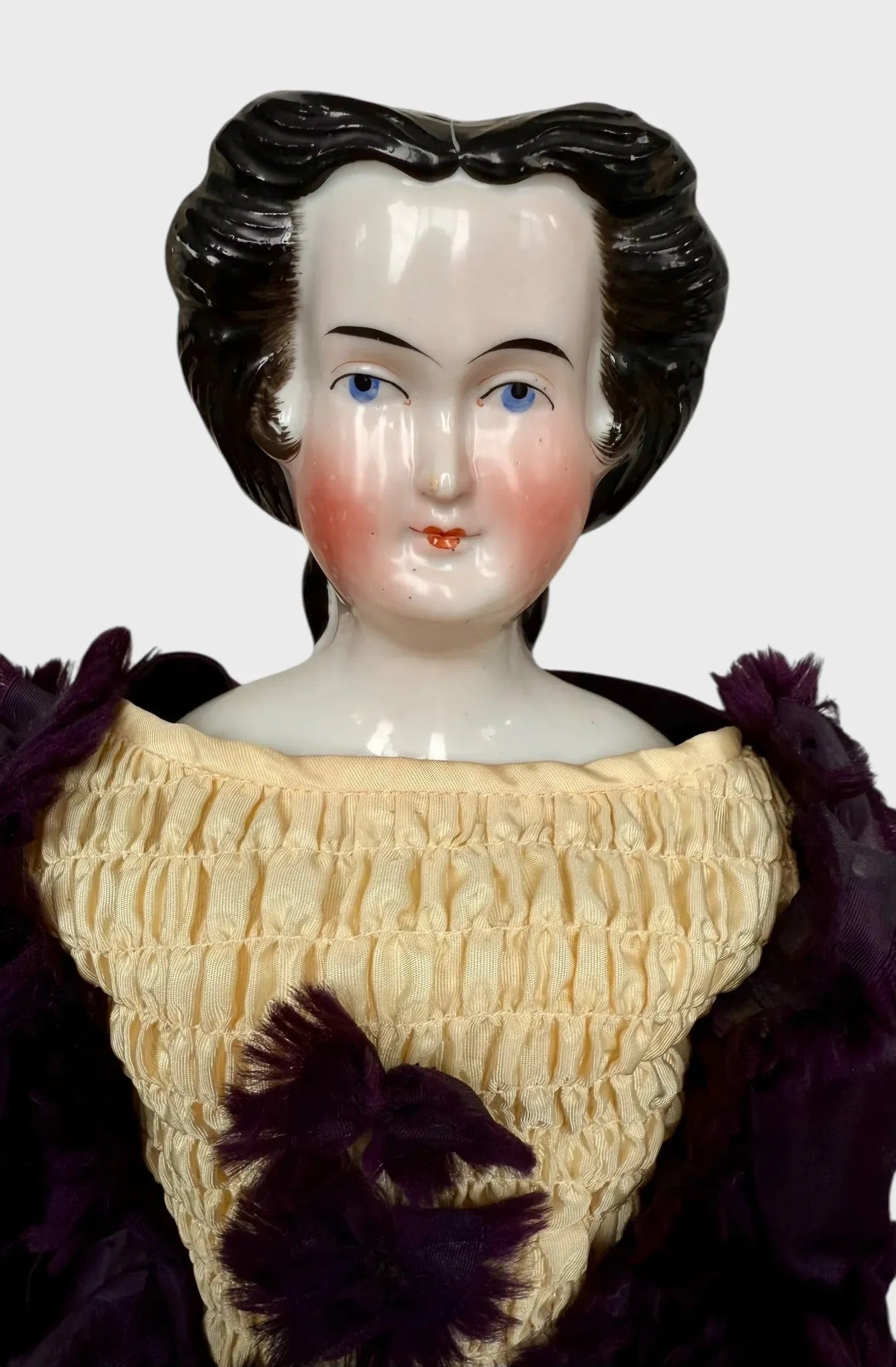 Rare Early China Head Doll w Spit Curls on Side, Comb and Snood