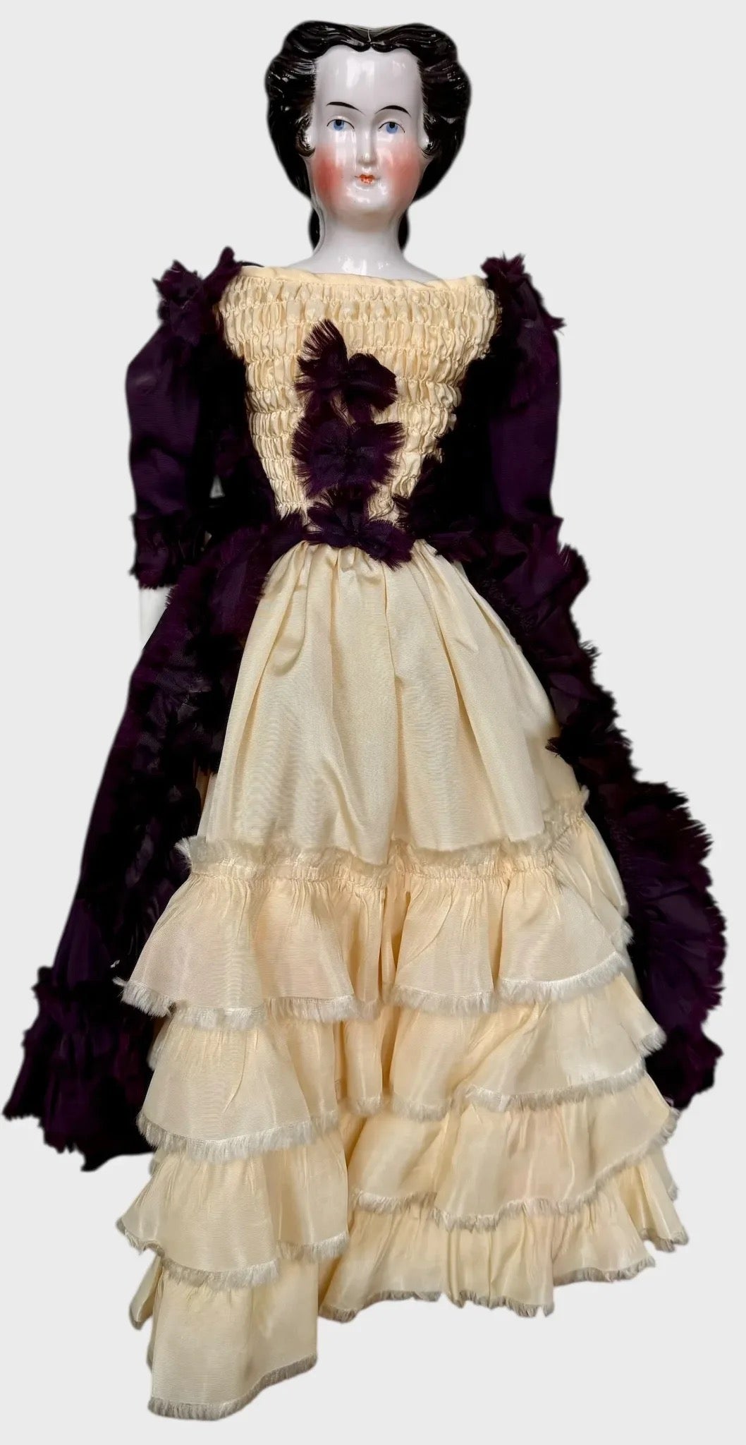 Rare Early China Head Doll w Spit Curls on Side, Comb and Snood