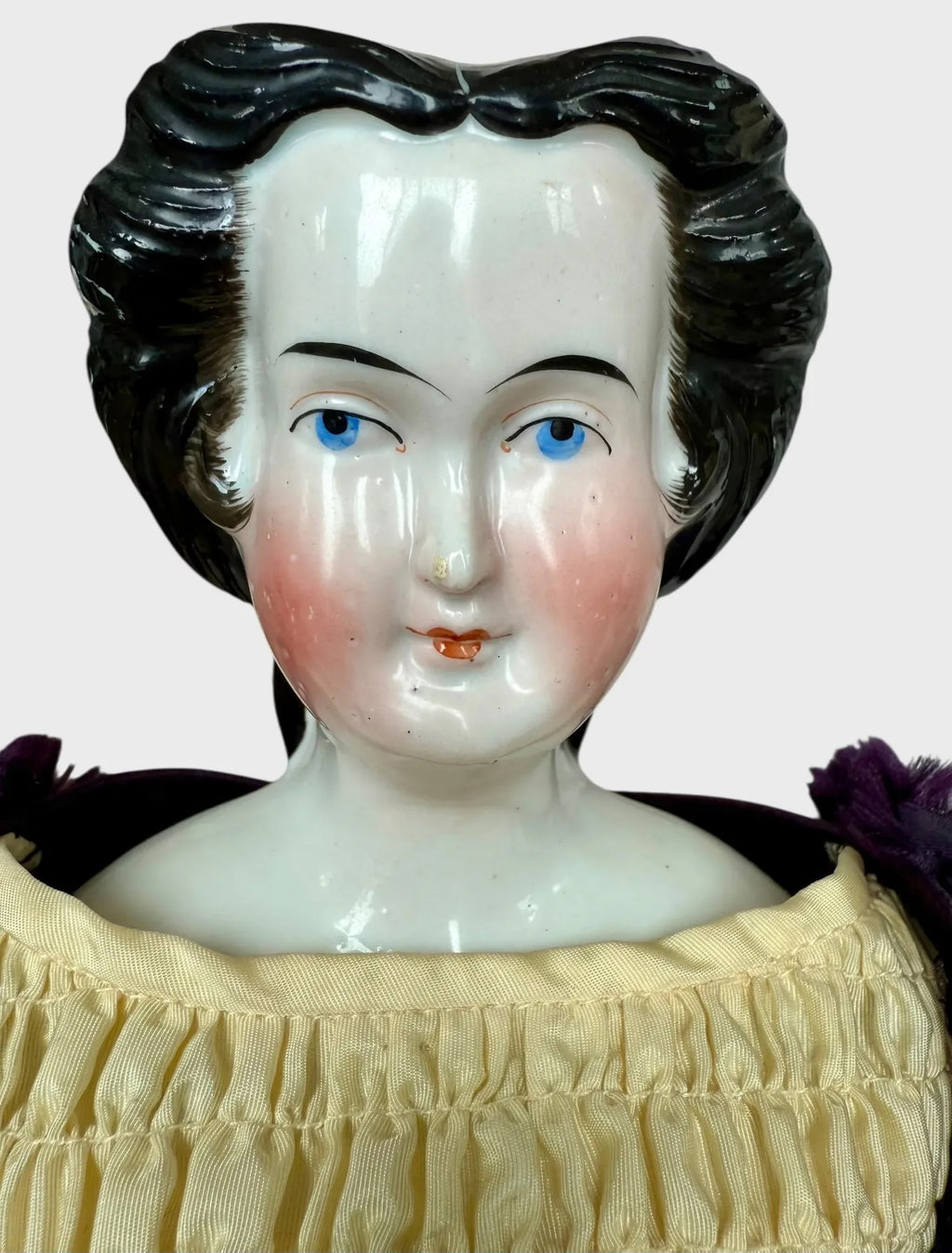 Rare Early China Head Doll w Spit Curls on Side, Comb and Snood