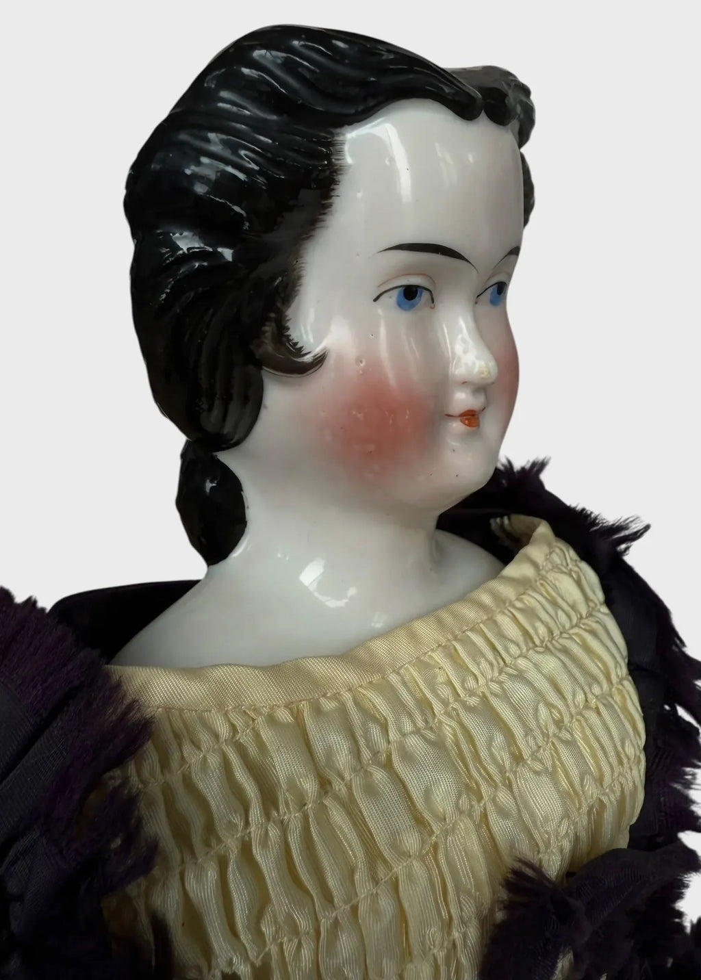 Rare Early China Head Doll w Spit Curls on Side, Comb and Snood