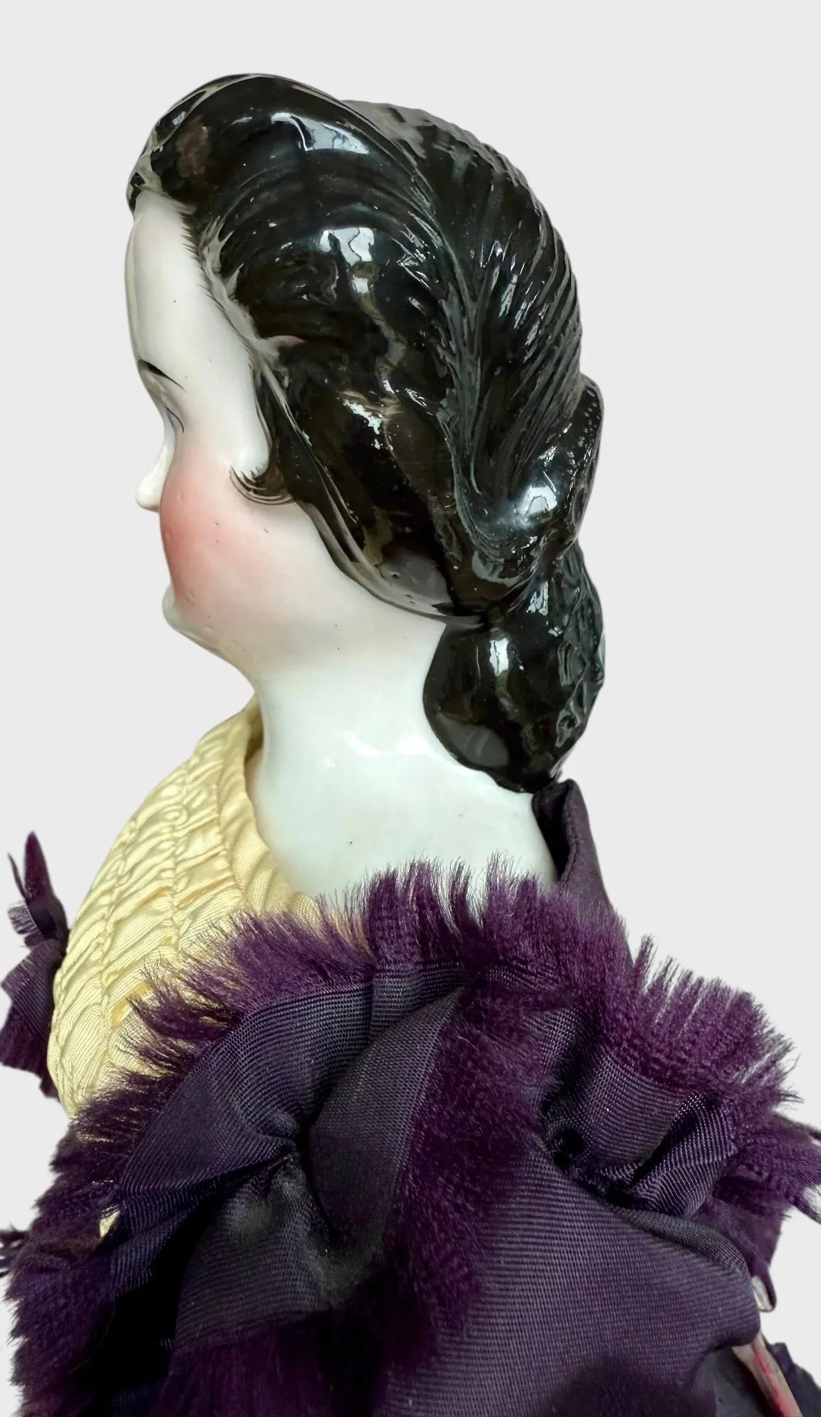 Rare Early China Head Doll w Spit Curls on Side, Comb and Snood