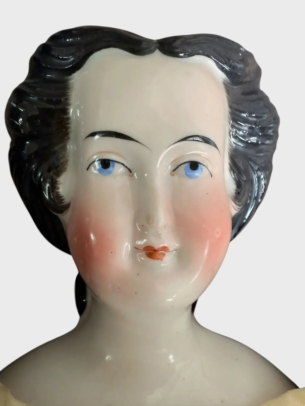 Rare Early China Head Doll w Spit Curls on Side, Comb and Snood