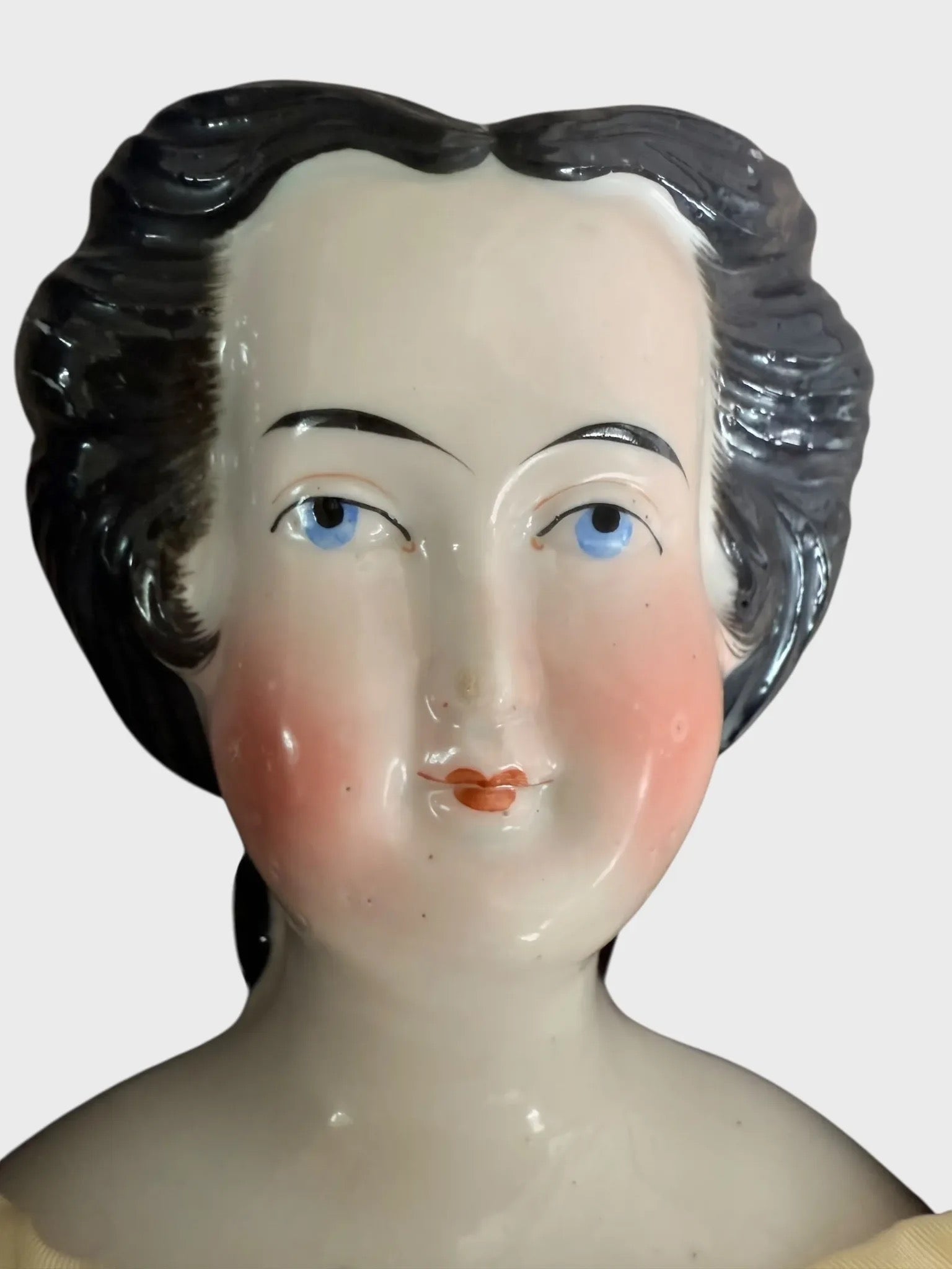Rare Early China Head Doll w Spit Curls on Side, Comb and Snood