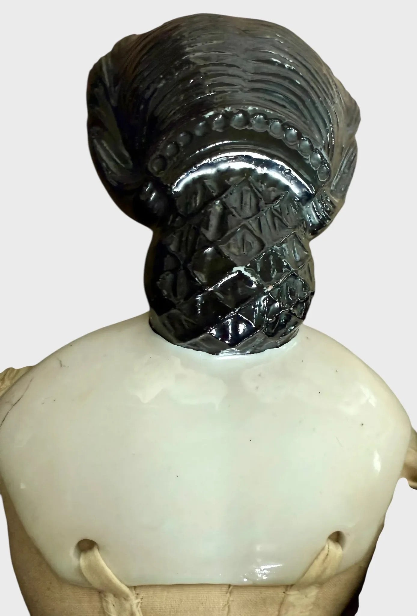 Rare Early China Head Doll w Spit Curls on Side, Comb and Snood