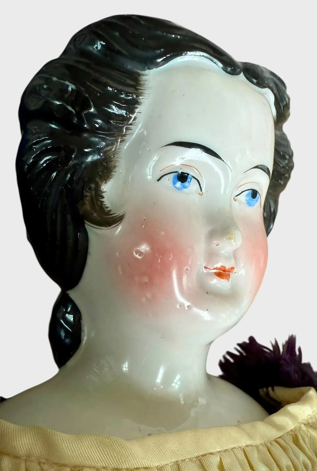 Rare Early China Head Doll w Spit Curls on Side, Comb and Snood