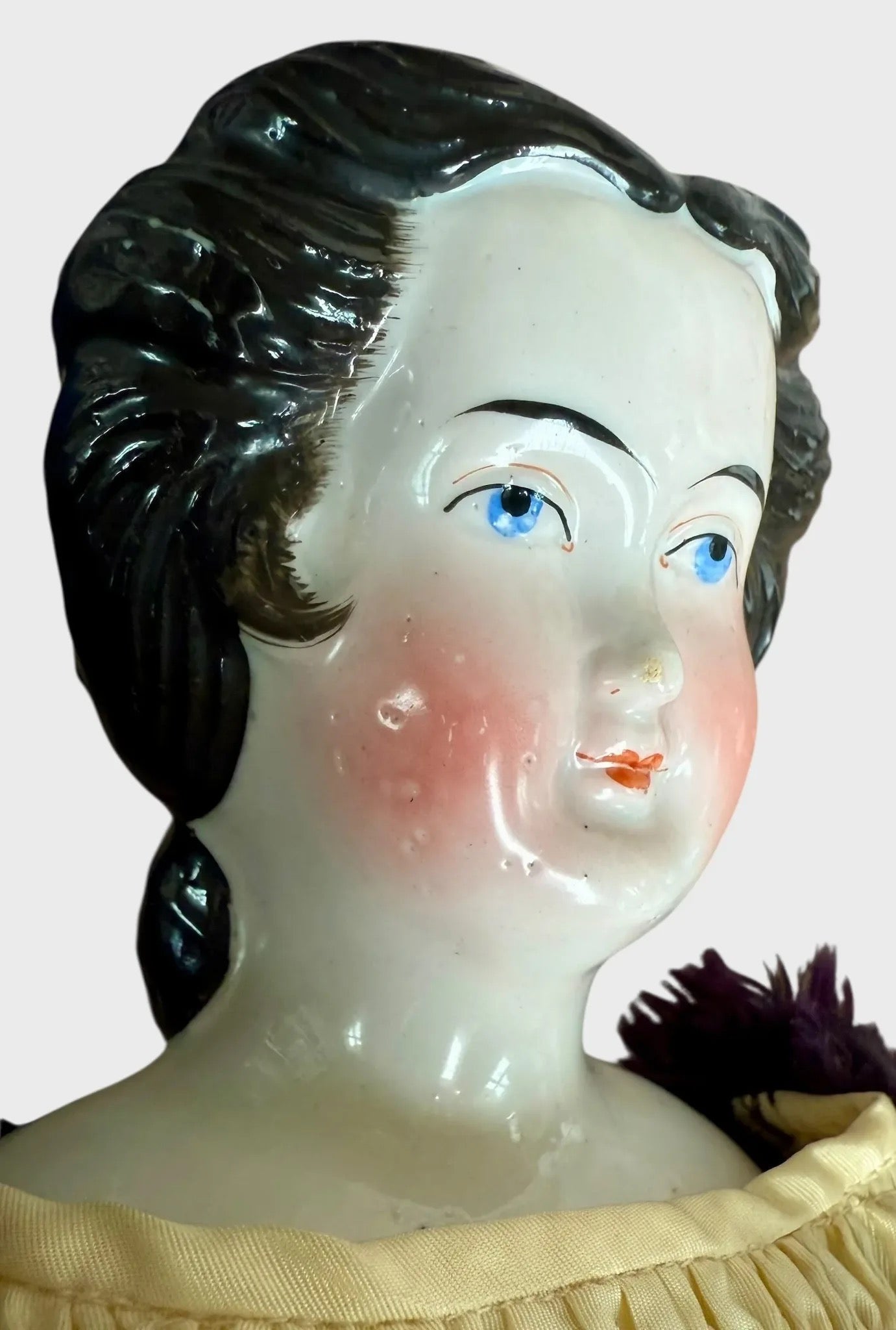 Rare Early China Head Doll w Spit Curls on Side, Comb and Snood