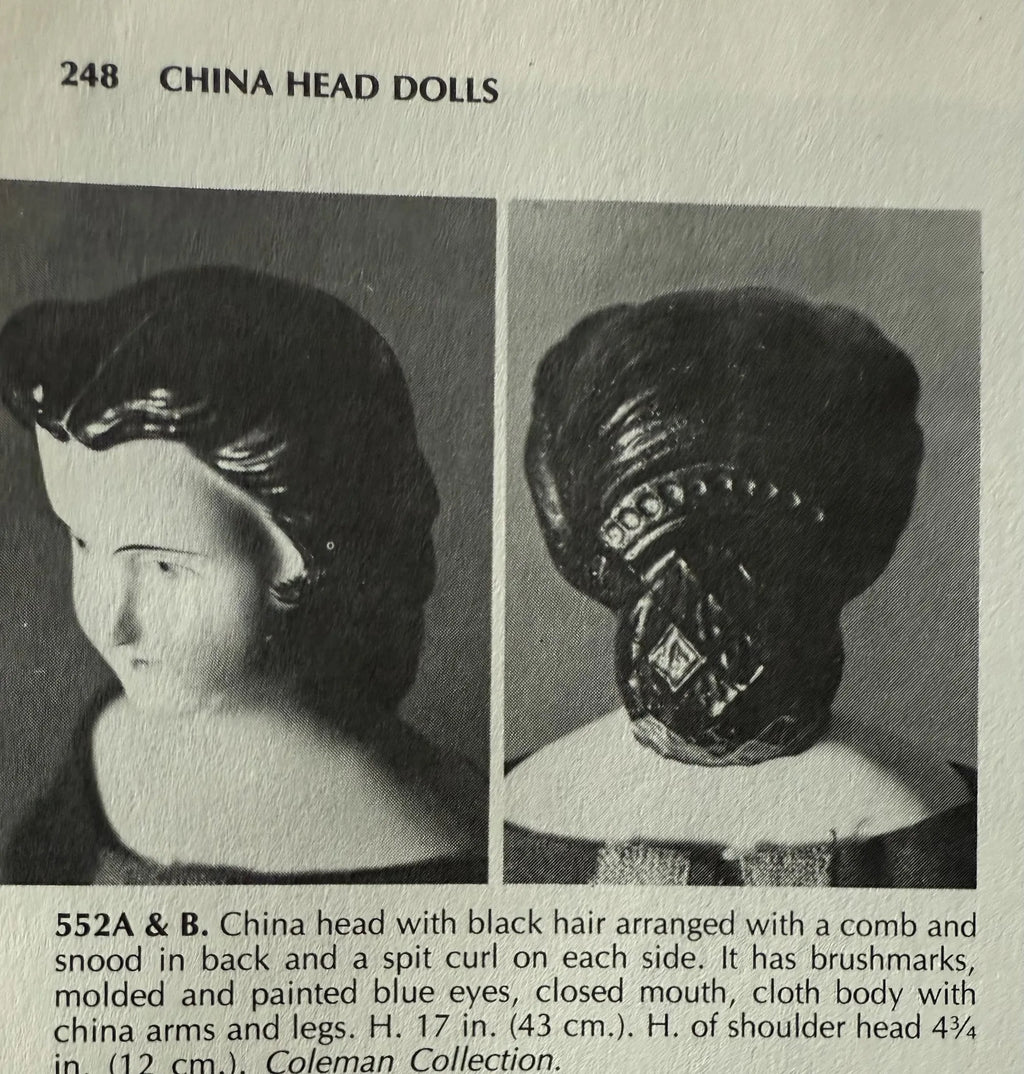 Rare Early China Head Doll w Spit Curls on Side, Comb and Snood