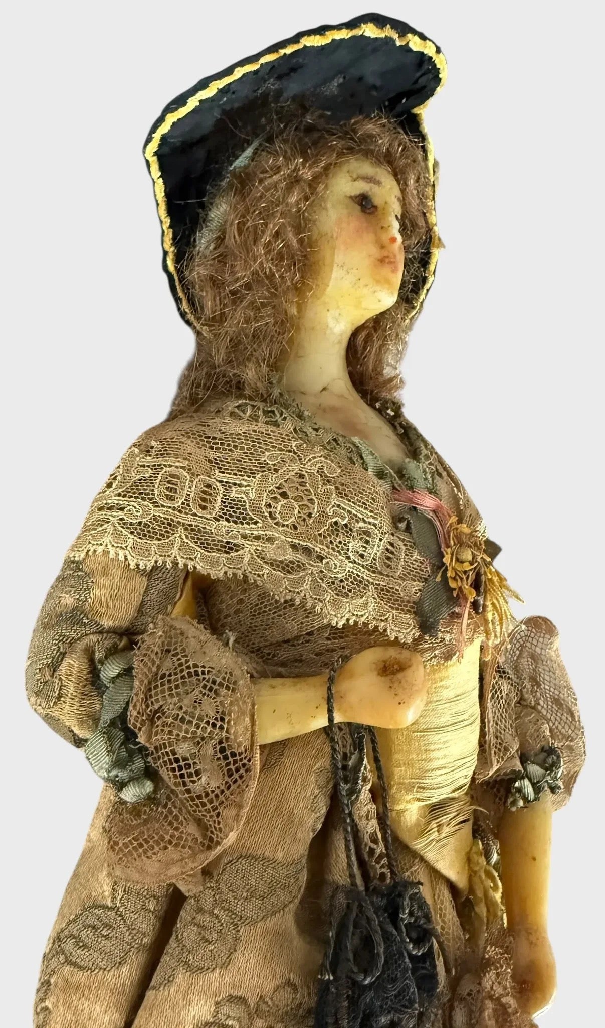 Antique 1915 French Poured Wax Fashion Lady Doll
