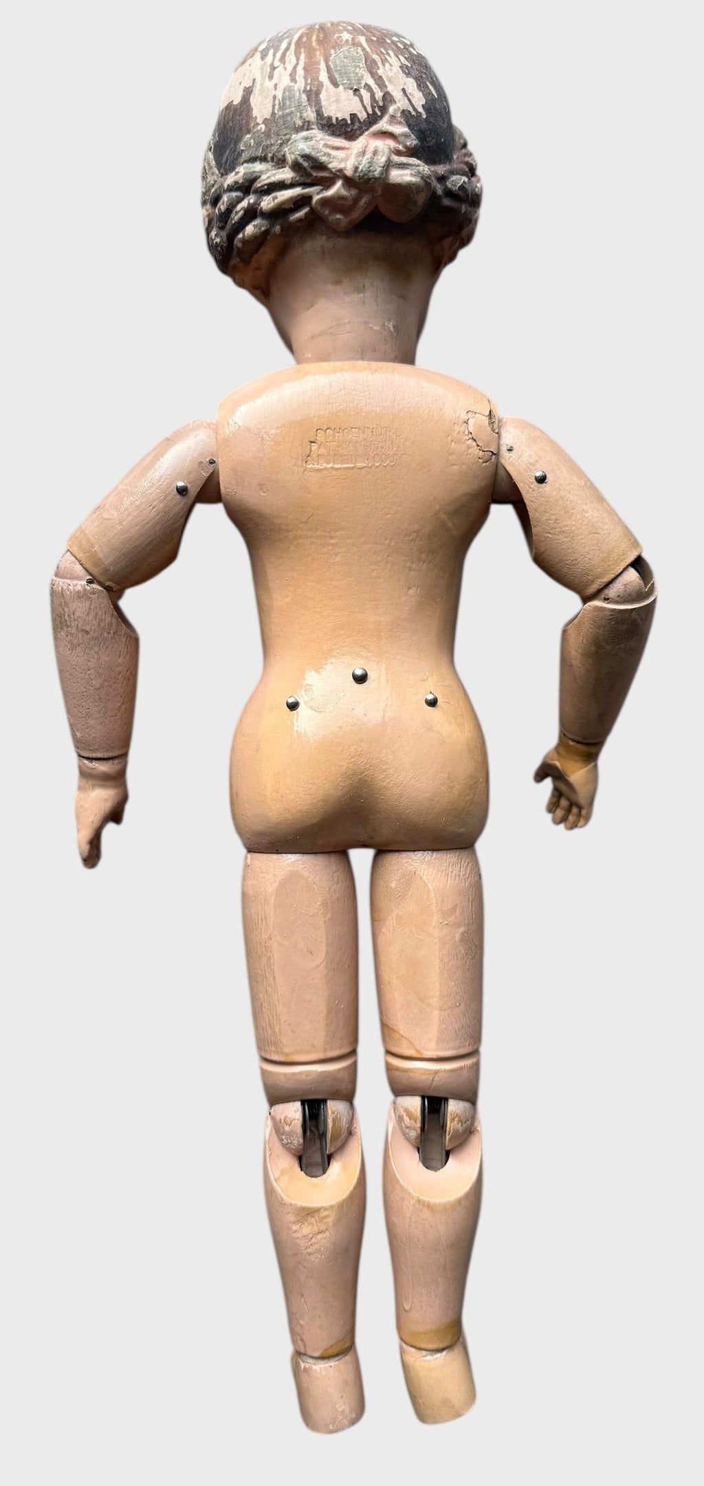 Antique Early Incised Mark Schoenhut 16" 102 Girl Wood Doll with Braid