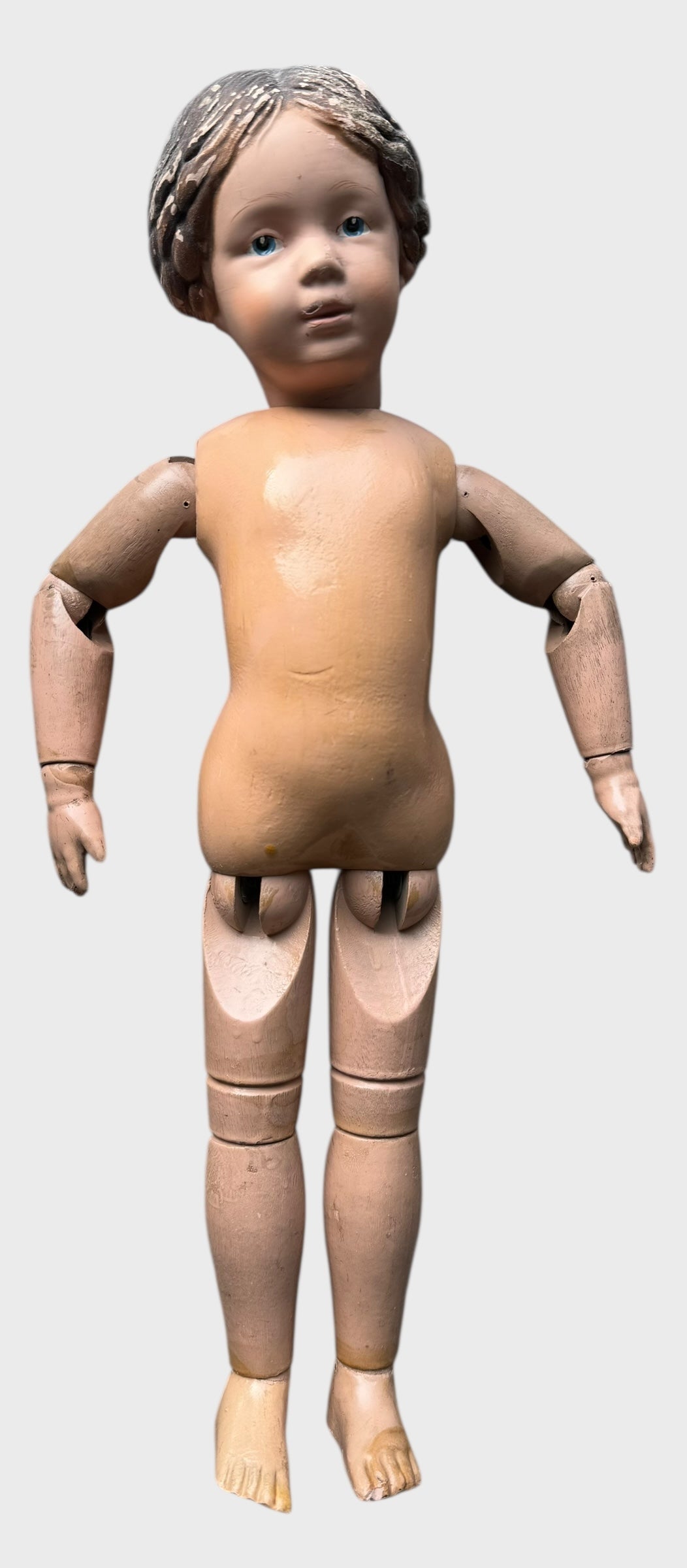 Antique Early Incised Mark Schoenhut 16" 102 Girl Wood Doll with Braid