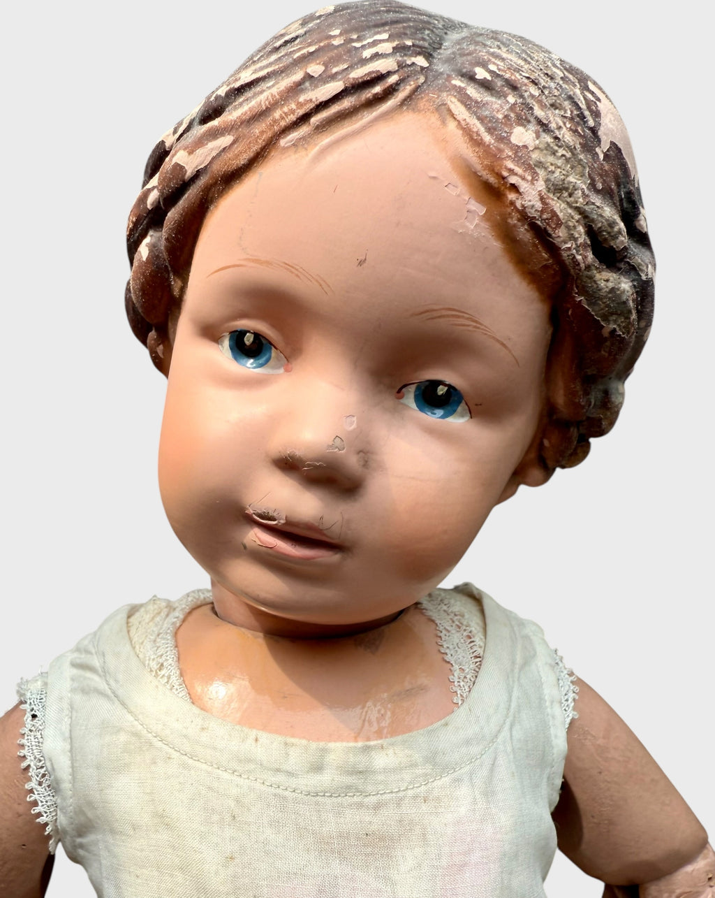 Antique Early Incised Mark Schoenhut 16" 102 Girl Wood Doll with Braid