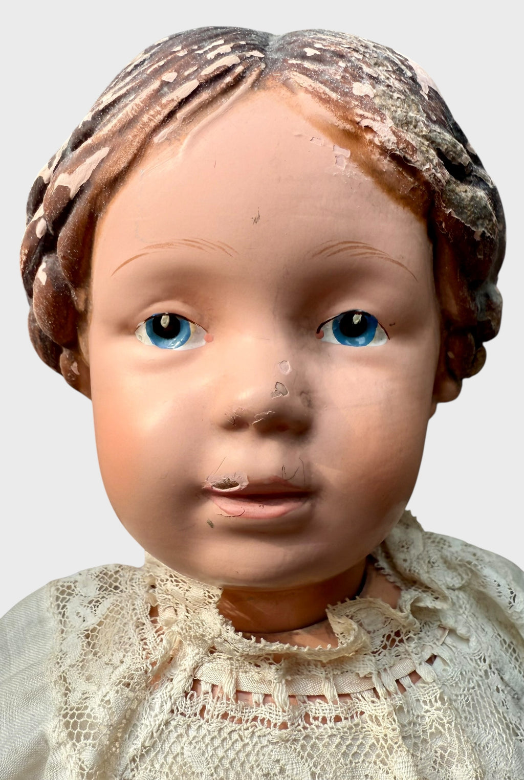 Antique Early Incised Mark Schoenhut 16" 102 Girl Wood Doll with Braid