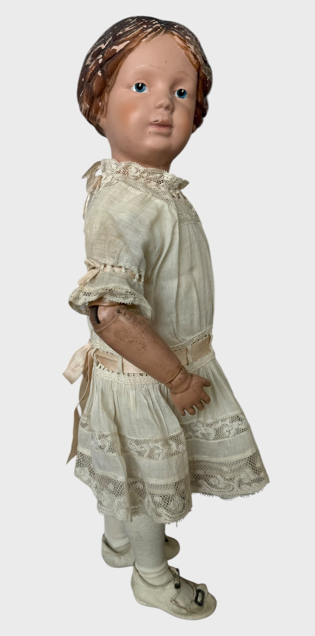 Antique Early Incised Mark Schoenhut 16" 102 Girl Wood Doll with Braid