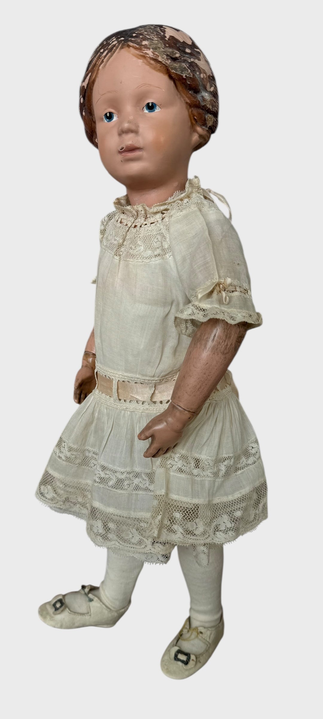 Antique Early Incised Mark Schoenhut 16" 102 Girl Wood Doll with Braid